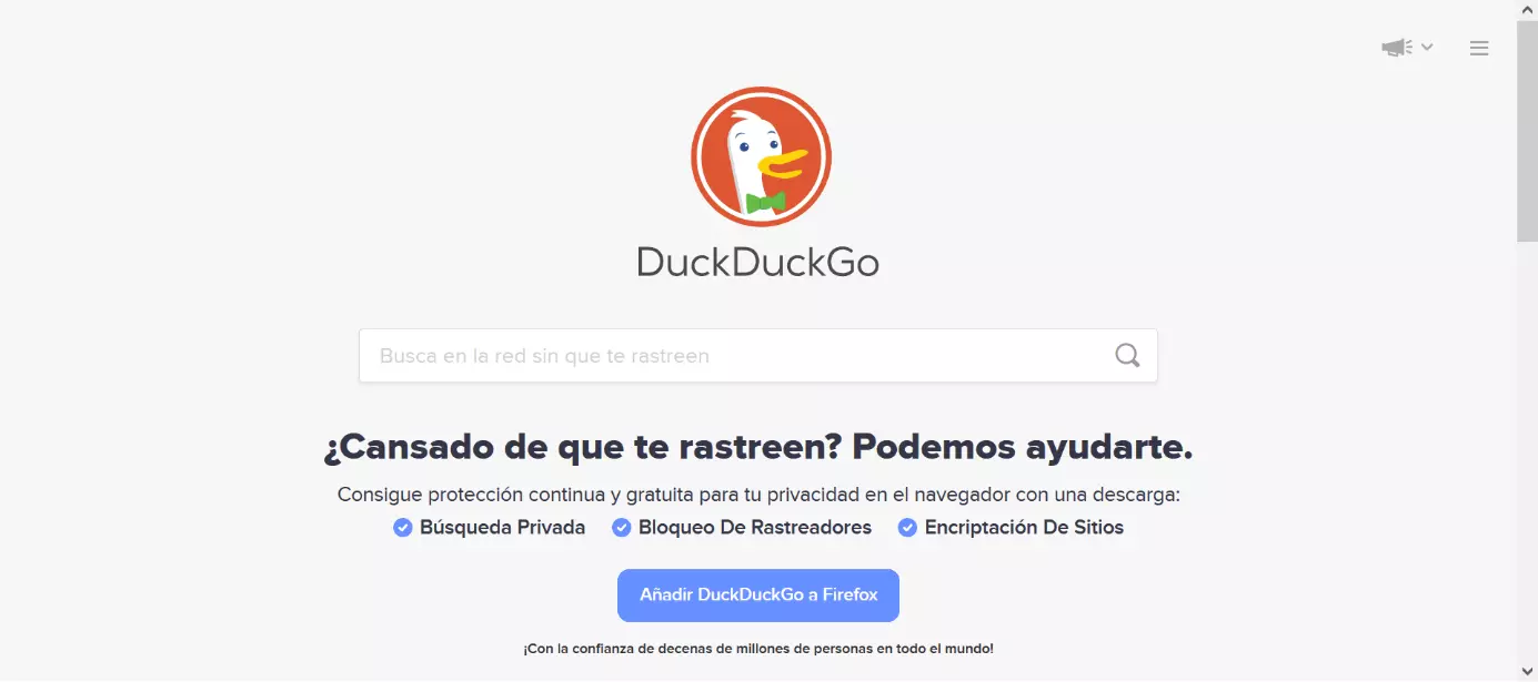 Captura de la página de inicio de DuckDuckGo