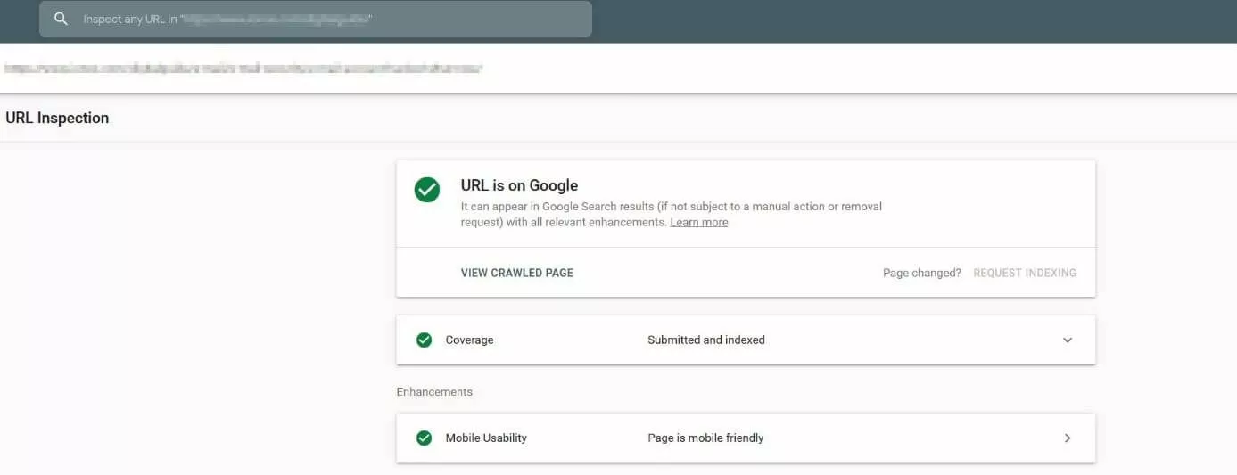 Inspección de URL en Google Search Console