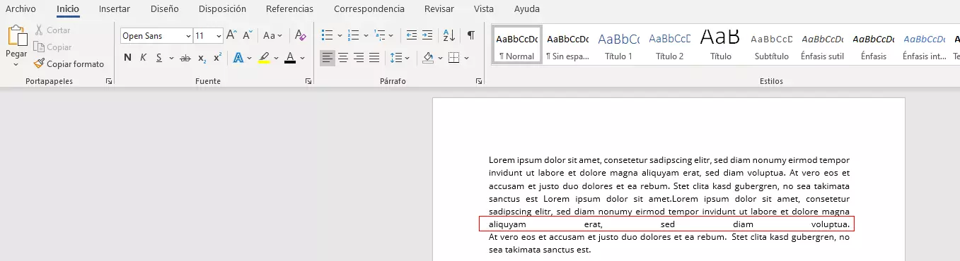 Salto de línea manual en Word: texto justificado