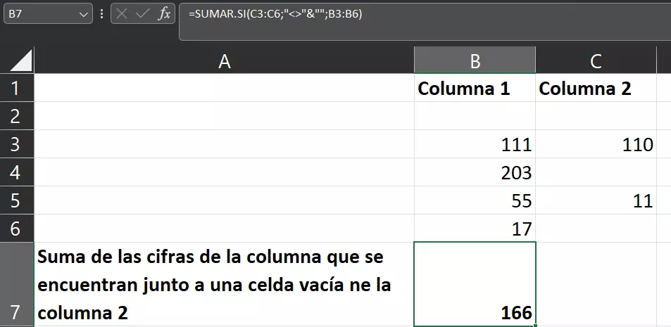 Excel: DIFERENTE + SUMAR.SI