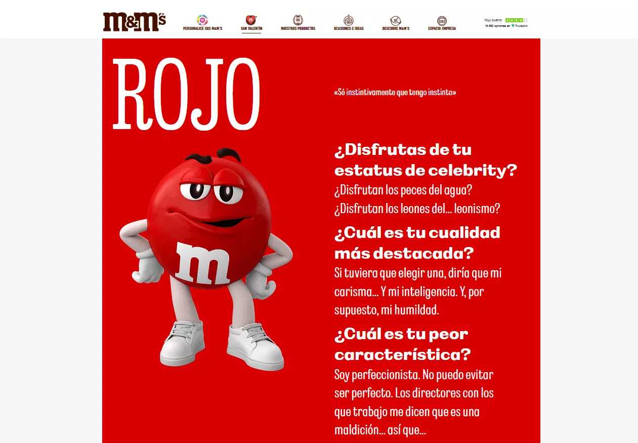 Captura de pantalla de “Rojo”, un personaje M&M.