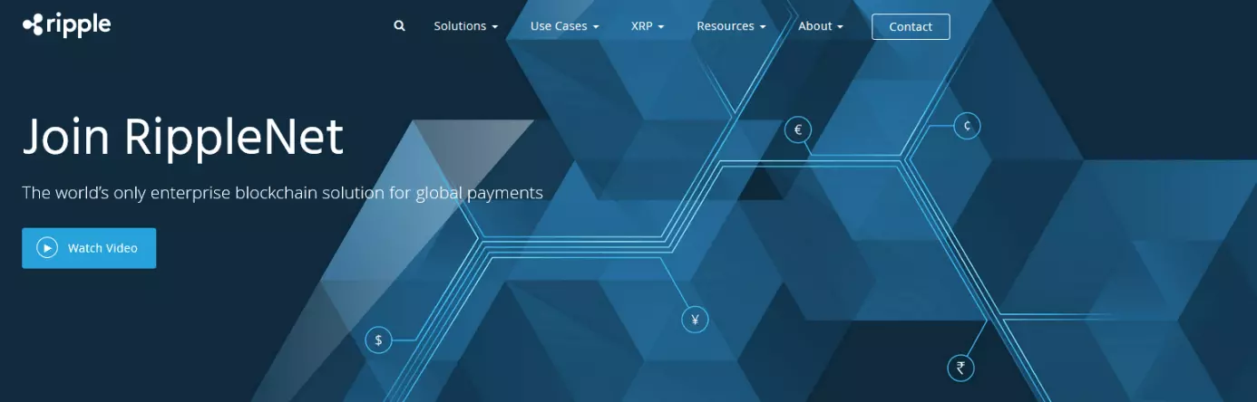 Captura de pantalla de la página web de Ripple