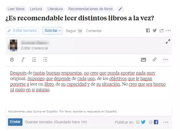 Editor de respuestas en Quora