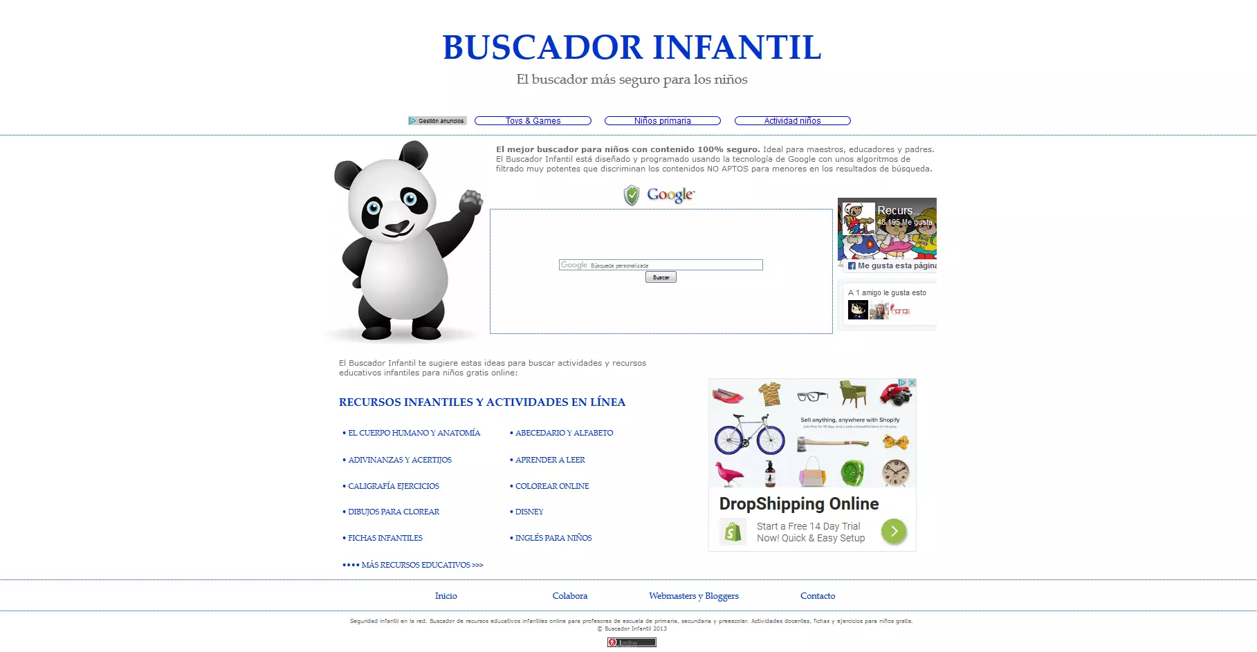 Página principal de Buscador Infantil