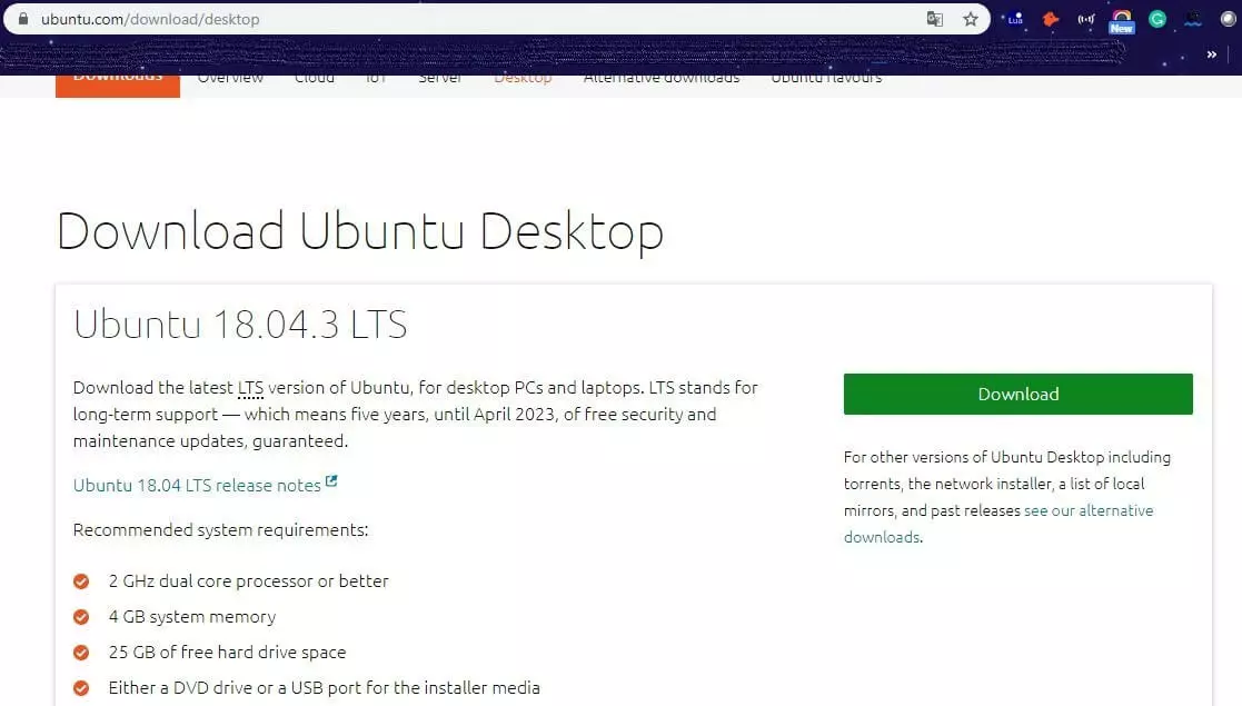 Ubuntu: Requisitos de descarga y del sistema