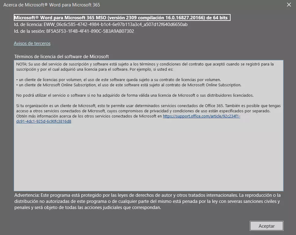 Microsoft Office: la ventana de diálogo “Acerca de Microsoft”