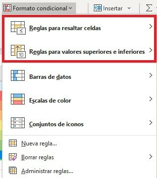 Excel: formato condicional basado en reglas.