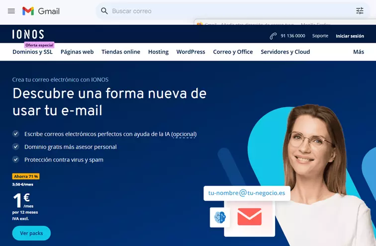 Página web de IONOS: crear una dirección de correo electrónico propia