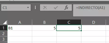 Ejemplo muy sencillo de la función INDIRECTO en una tabla de Excel