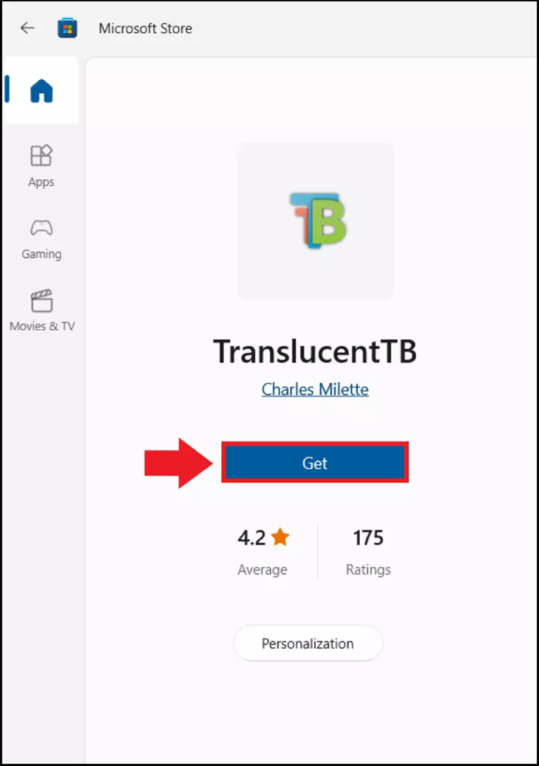 La herramienta “TranslucentTB” en la Microsoft Store