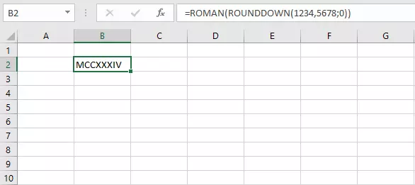 Combinación de las fórmulas de Excel REDONDEAR.MENOS y ROMANO