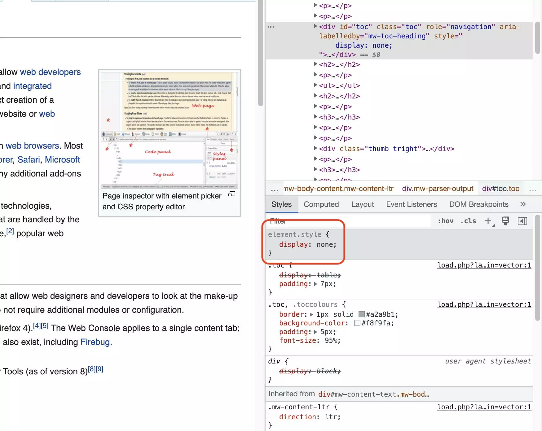 Ocultar la visualización del elemento mediante CSS