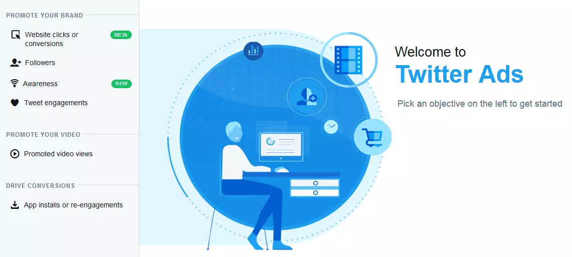 Screenshot de la página de inicio de Twitter Ads