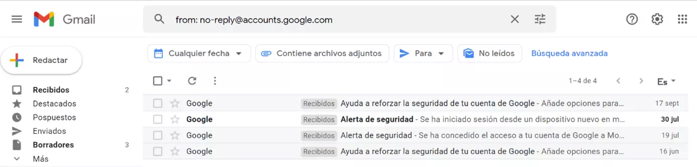 Búsqueda de Gmail mediante operadores de búsqueda: resultados