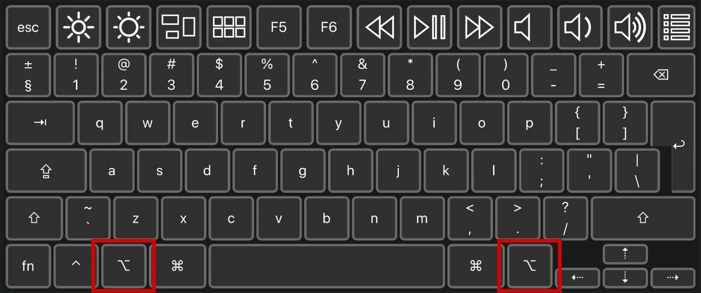 Teclado de un Mac con teclas option