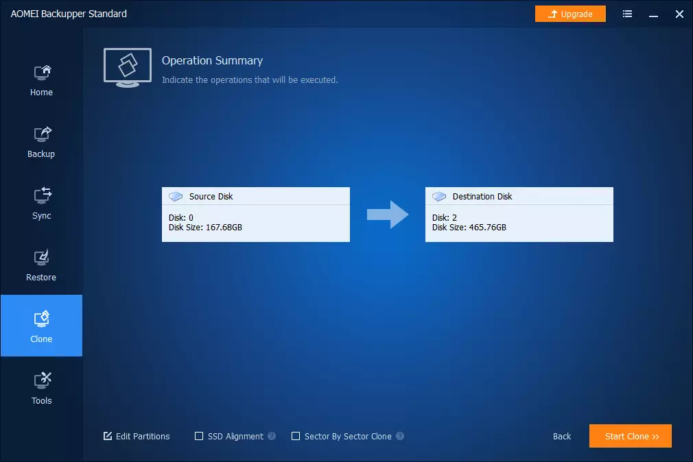 AOMEI Backupper Standard: resumen del proceso de clonación