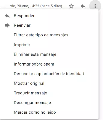 Captura del menú de Gmail