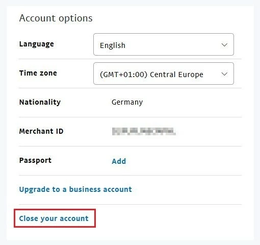 Configuración personal de la cuenta PayPal