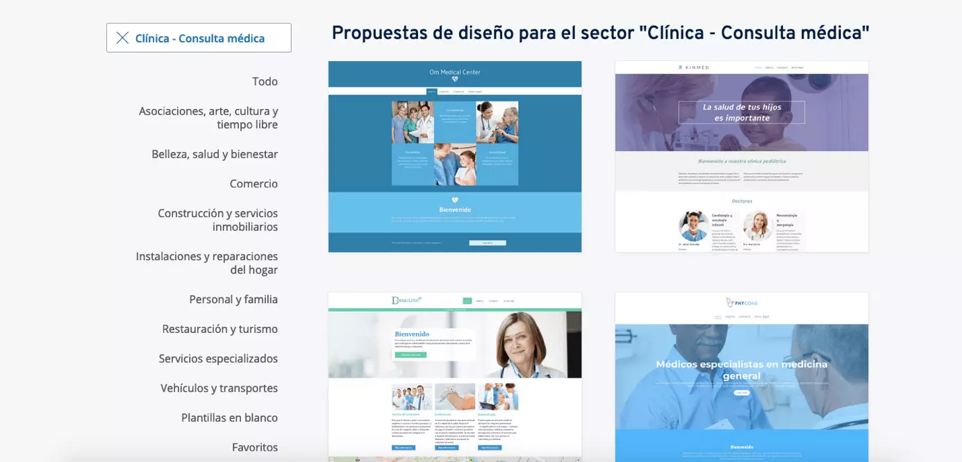 Plantillas de diseño de IONOS: Muestra de algunas sugerencias para profesionales del sector médico