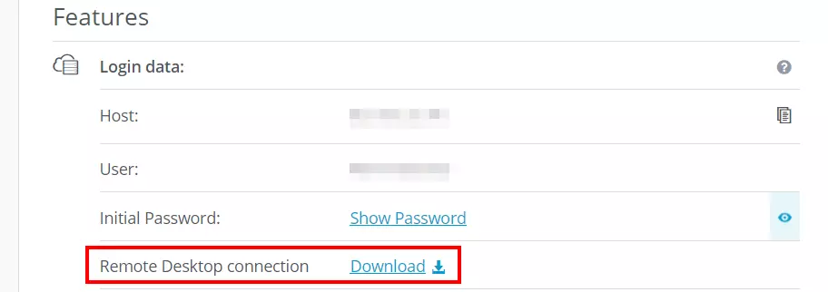 IONOS Cloud Panel: datos de acceso del servidor