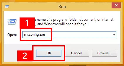 Comando “msconfig” en el cuadro de diálogo de Ejecutar de Windows 8