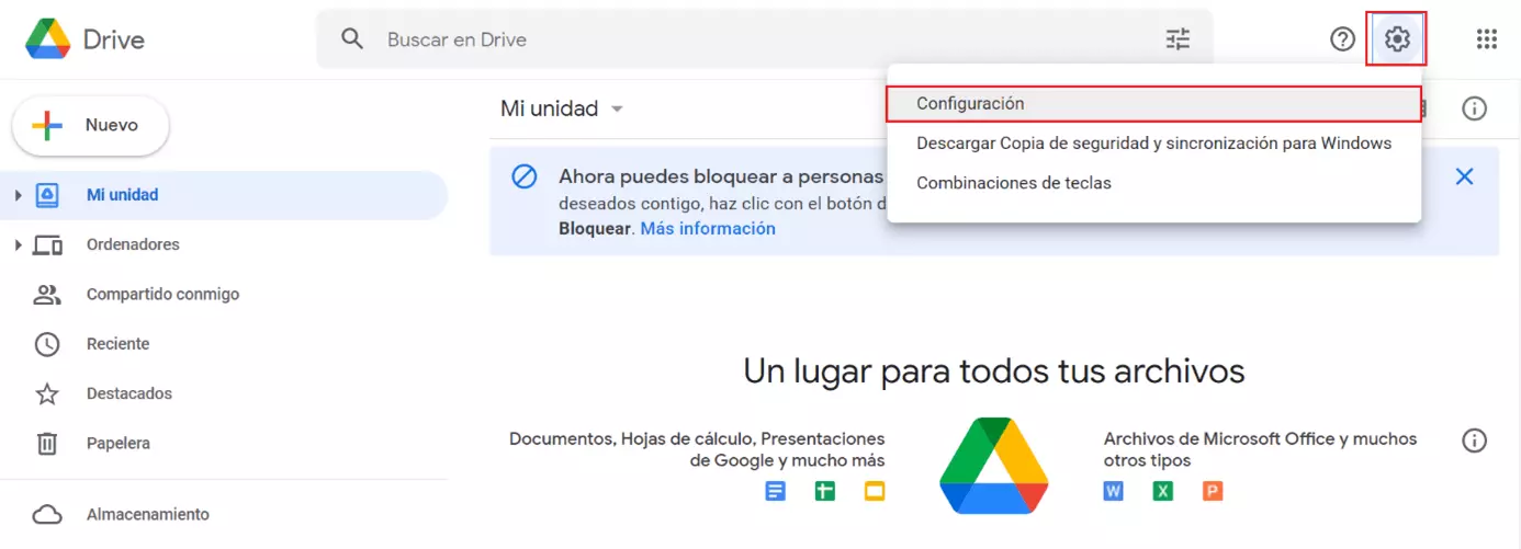 Configuración en el menú rápido de Chrome