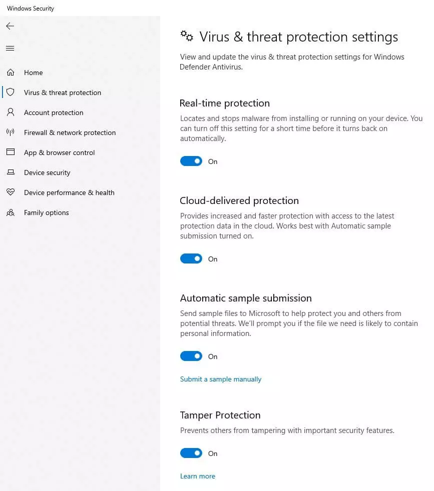 Configuración de la protección contra virus y amenazas en Windows