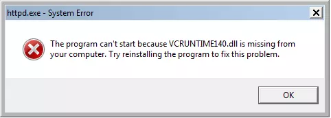 Notificación de error de sistema al iniciar el servidor web Apache