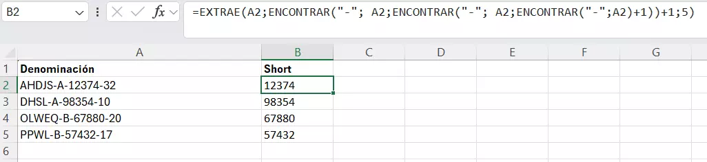 Combinaciones de las funciones EXTRAE y ENCONTRAR