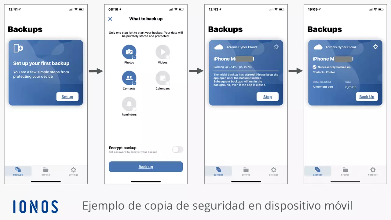 Copia de seguridad de fotos con MyDefender: la consola de copia de seguridad en un dispositivo