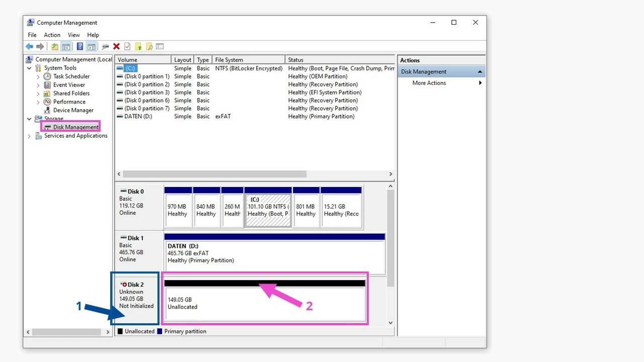 Administración de discos de Windows