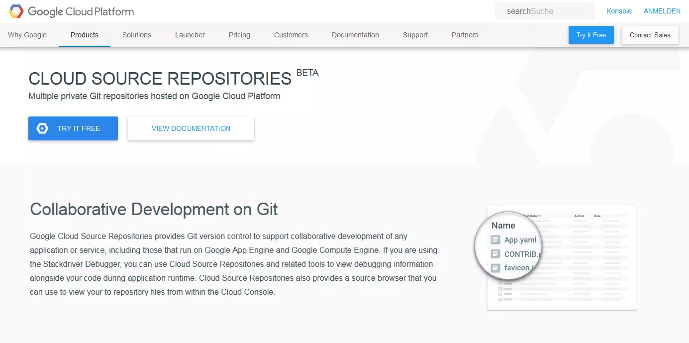 Página de inicio de Cloud Source Repositories