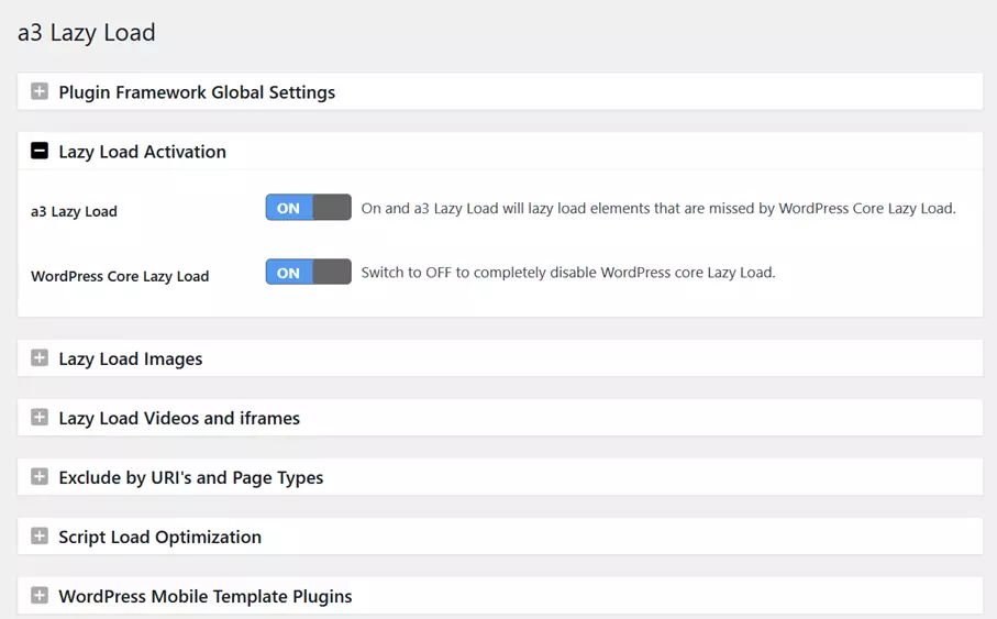 Diferentes opciones del plugin a3 Lazy Load