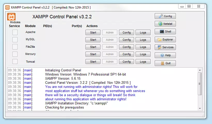 Panel de control de XAMPP