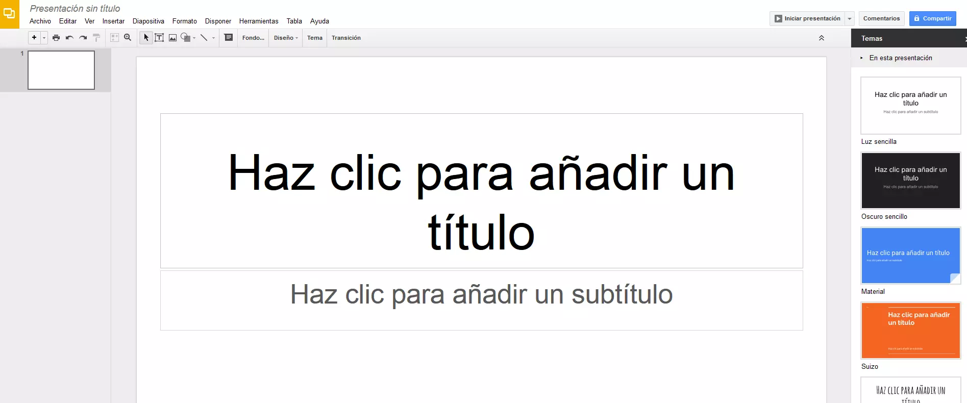 Interfaz de usuario de Presentaciones de Google