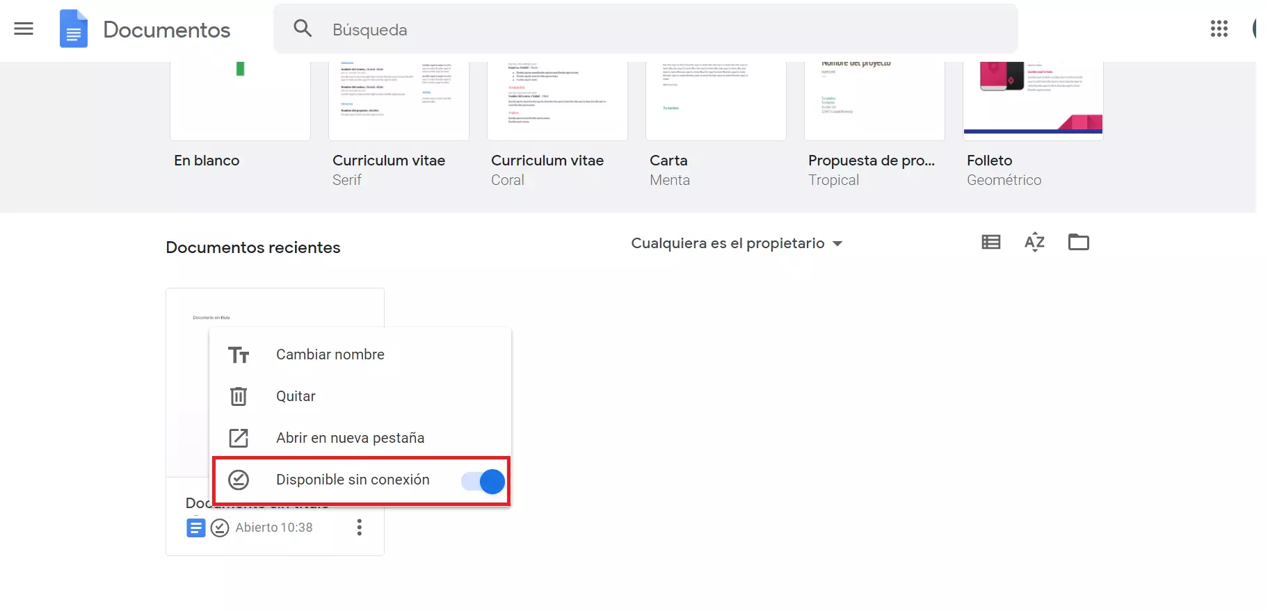 Función para guardar documentos sueltos de forma local y poder así usarlos en Google Docs offline