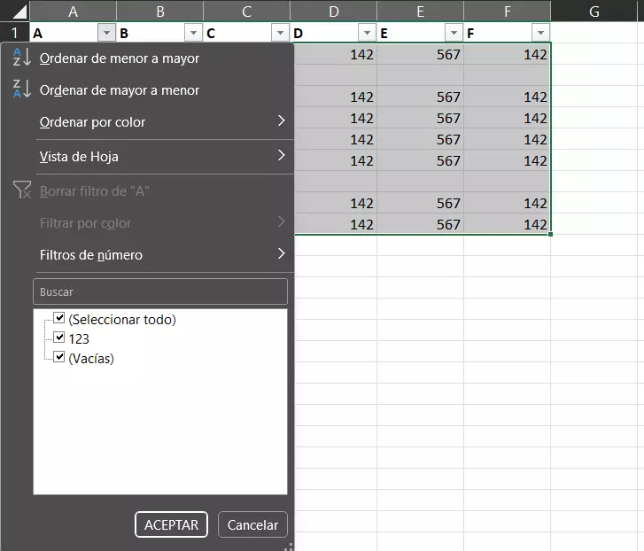 Ocultar filas vacías con los filtros de Excel