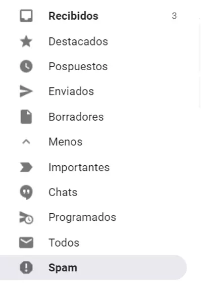 Captura de la opción “Spam” en Gmail