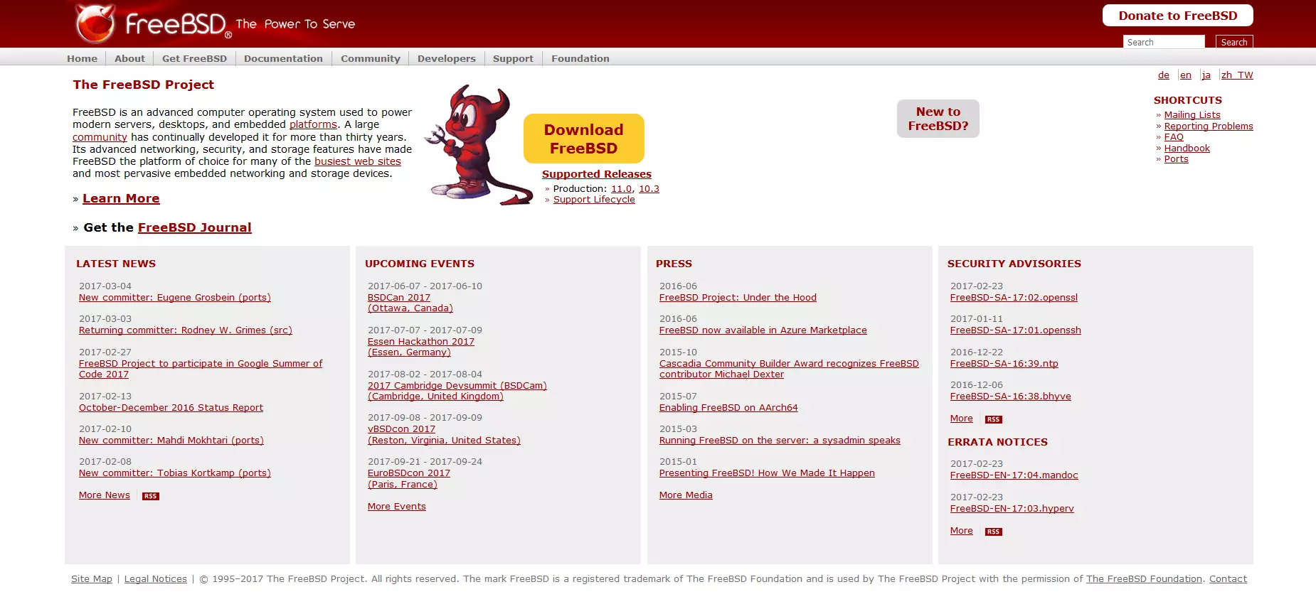 Página de inicio del proyecto open source FreeBSD