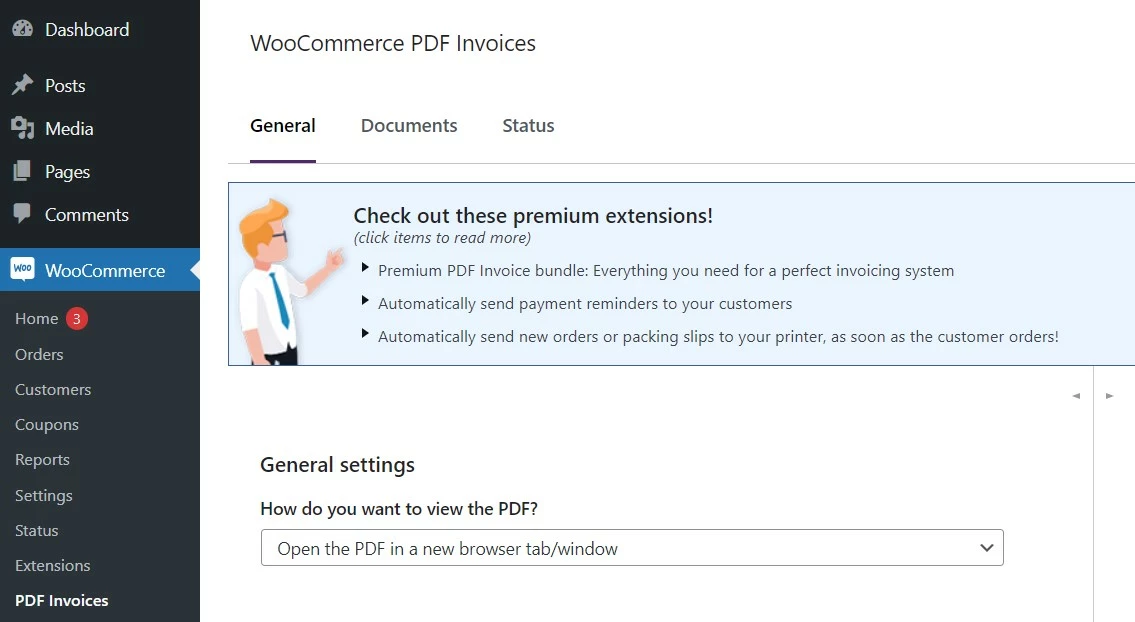 Menú de WooCommerce PDF Invoices & Packing Slips