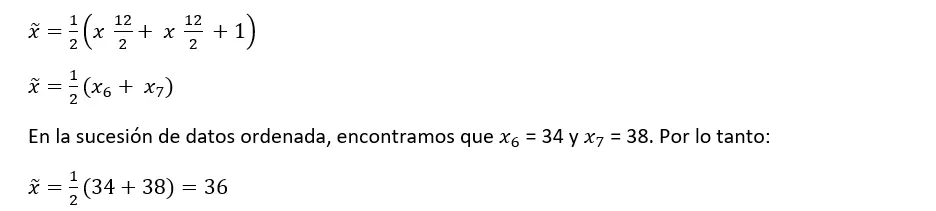 Calcular la mediana: ejemplo con un número par de valores