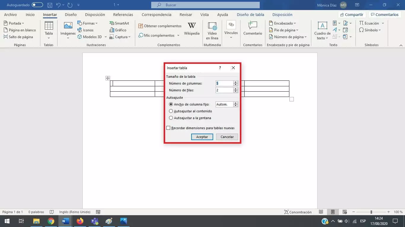 Función para crear tablas en Word