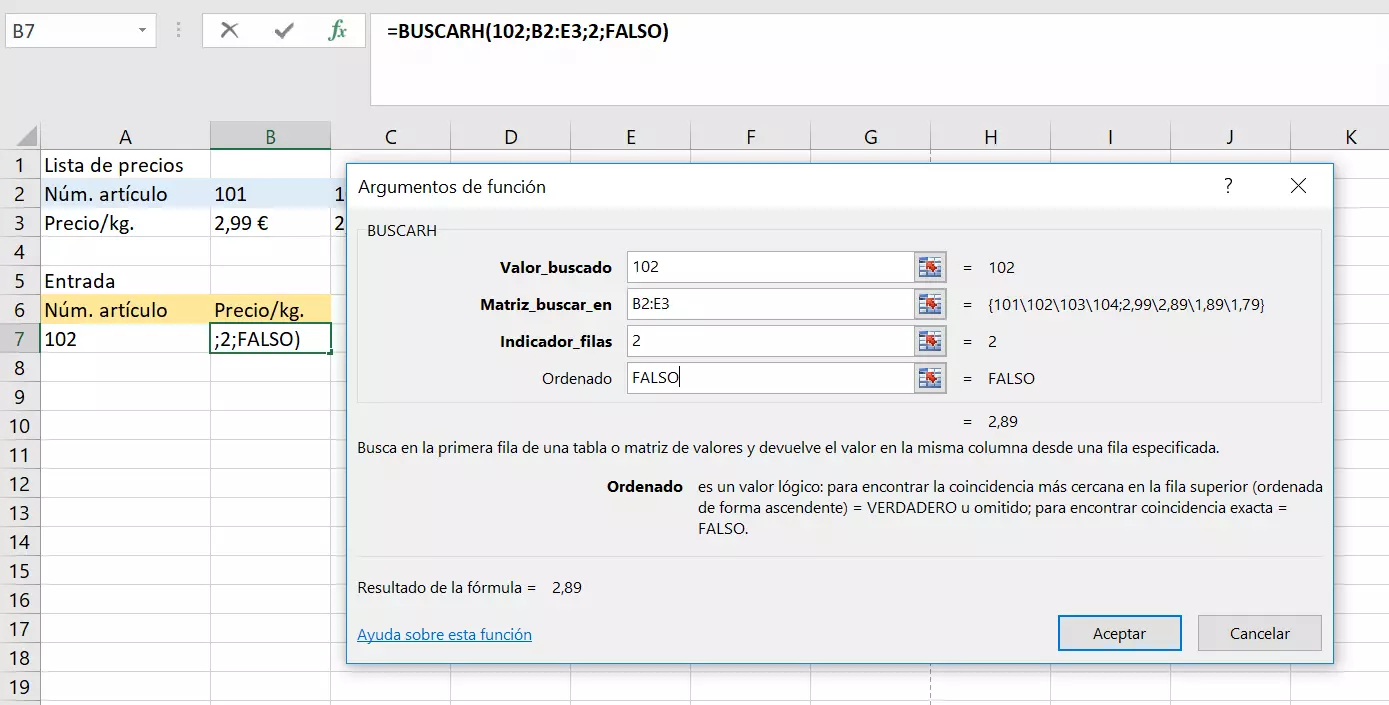 BUSCARH: rellenar el generador de fórmulas.