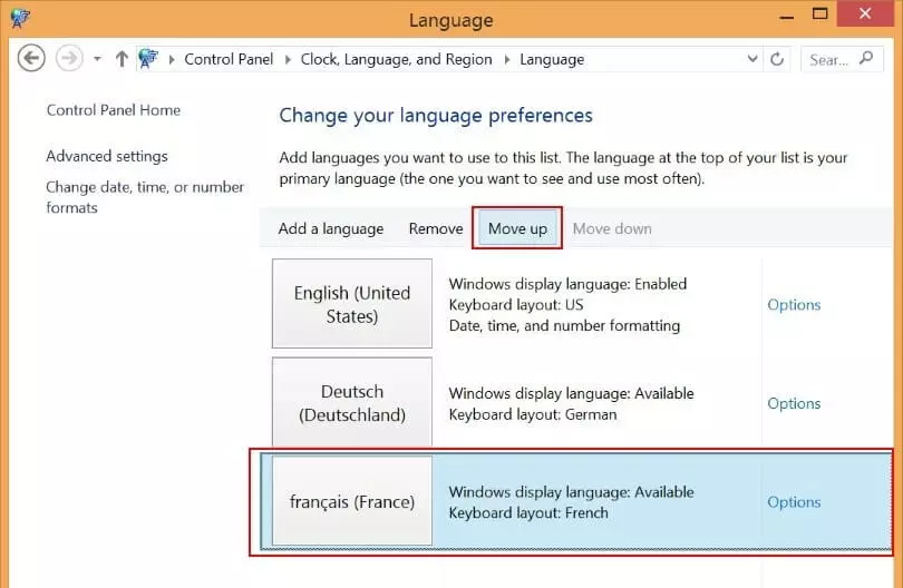 Establecer el nuevo idioma como idioma de visualización en pantalla por defecto