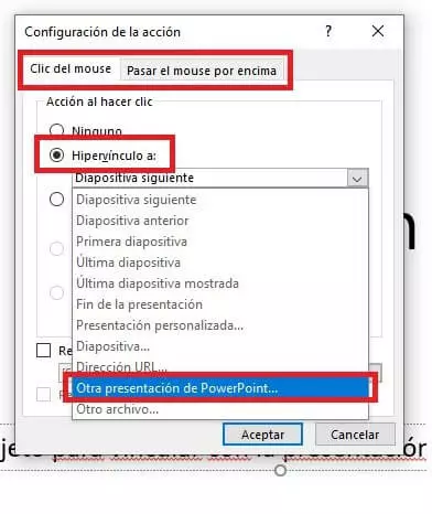 PowerPoint 2016: configuración de la acción