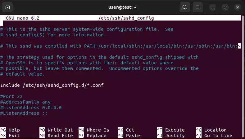 Contenido del archivo de configuración de OpenSSH sshd_config