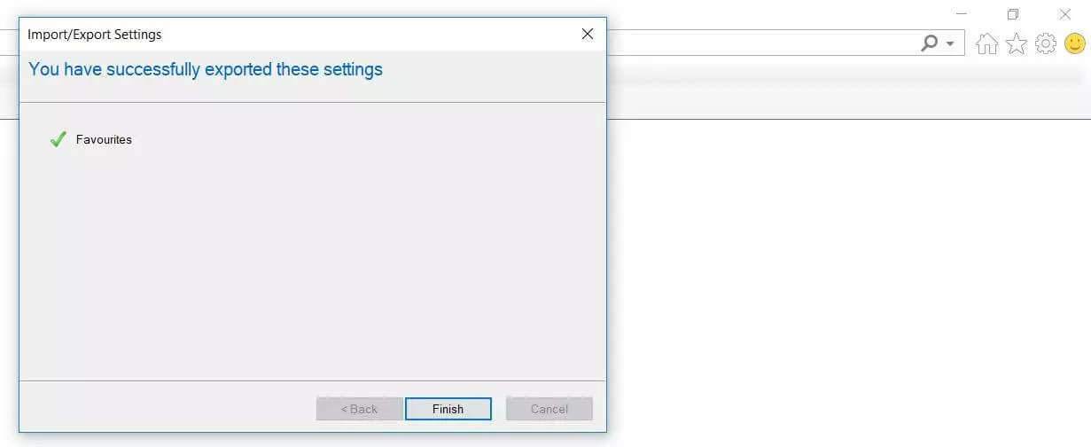 Internet Explorer: aviso de operación satisfactoria de exportación de favoritos