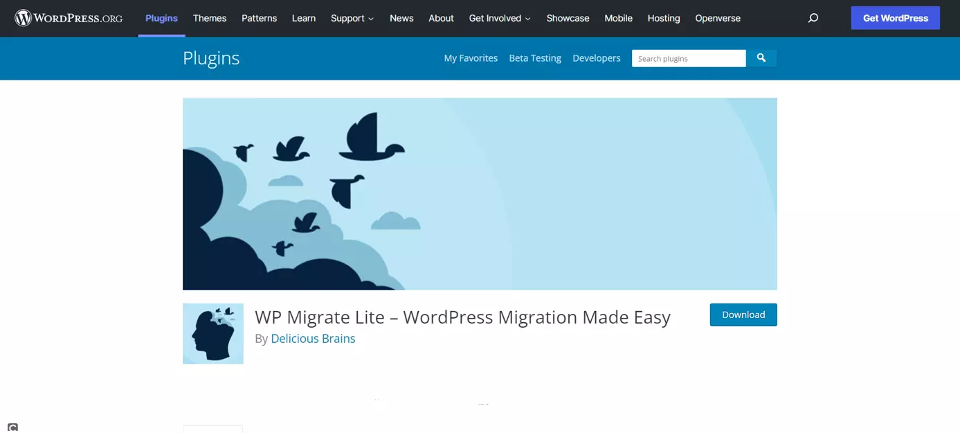 Página de inicio del plugin de WordPress WP Migrate Lite