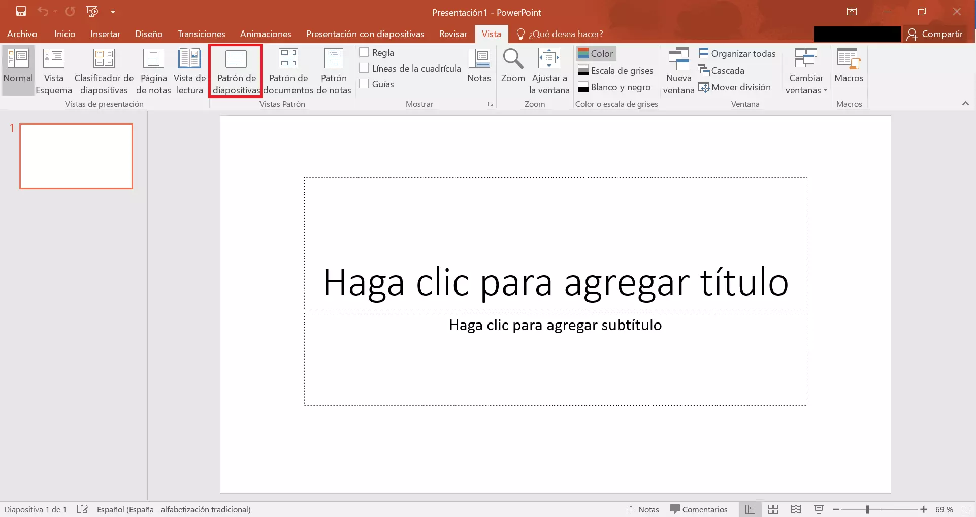 Patrón de diapositivas en PowerPoint 2019