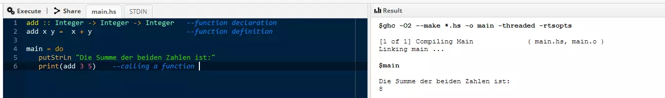 Aprender Haskell: declaración y definición de una función 